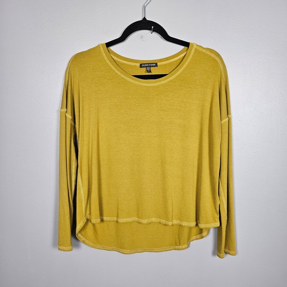 Eileen Fisher Tops - Eileen Fisher Women's XS Top Long Sleeve High Low Exposed Seams Mustard Yellow